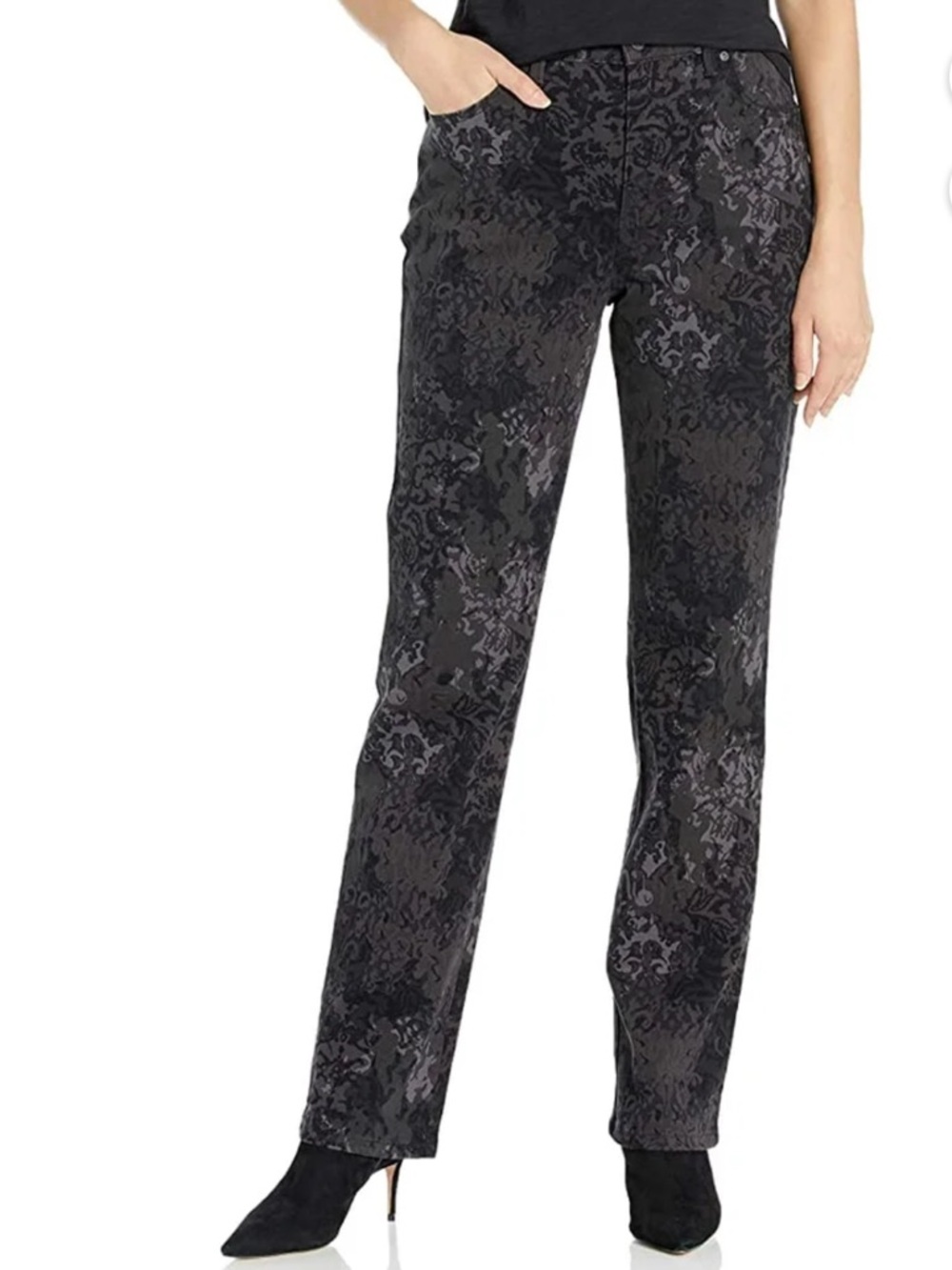 Gloria Vanderbilt Black Jacquard Amanda Straight-Leg Jeans - Picture 3 of 7